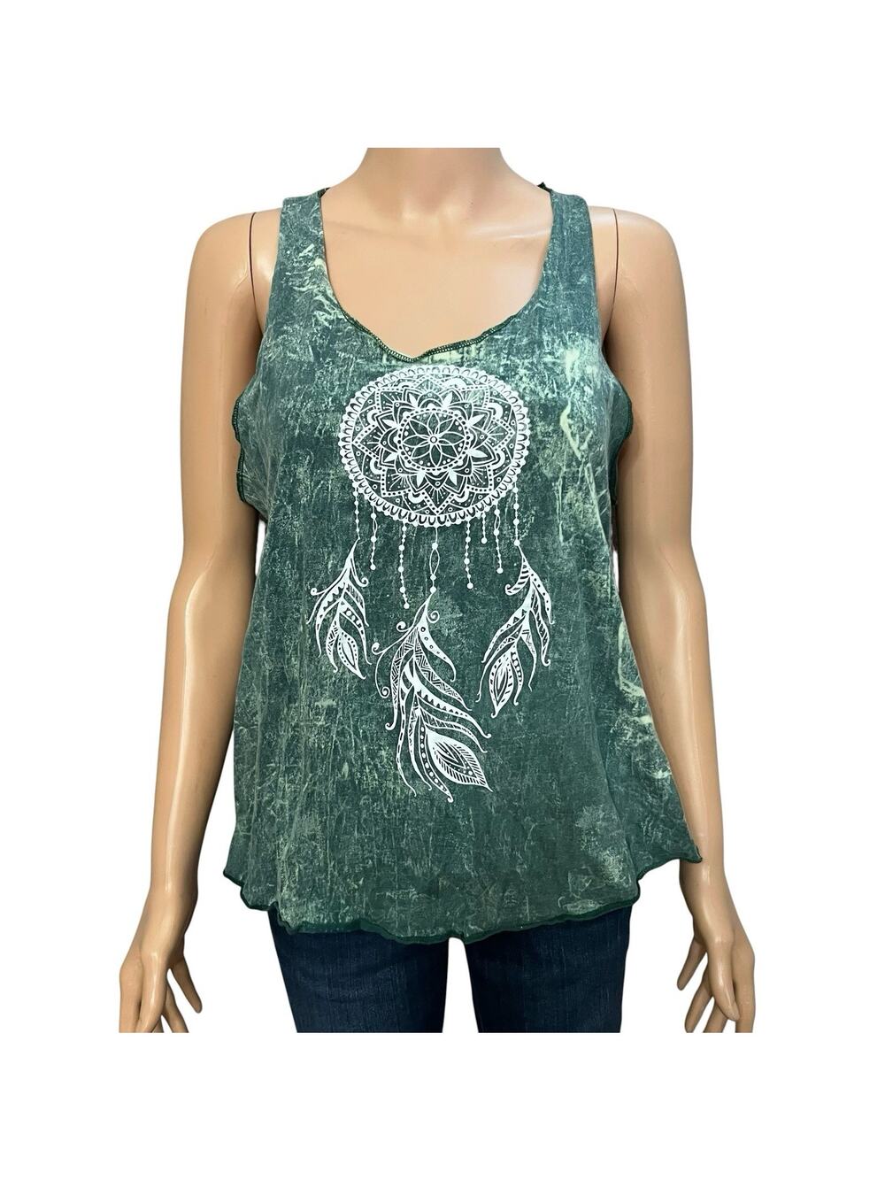 The Collection Royal Dream Catcher Tank Top L/XL Boho Hippie Mineral Wash Green